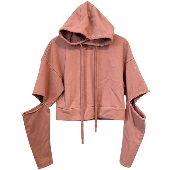 Alo Yoga Peak Elbow Cut Out Crop Hoodie Sweatshirt Mauve in Size Small - Picture 3 of 8